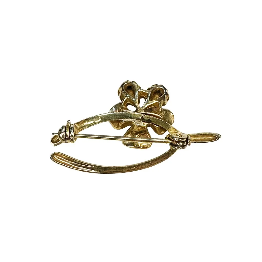 VTG 1950's Flower Wishbone Brooch & Clip-on Earring Set • pink blue gold tone